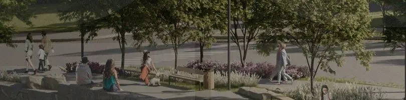 Praça pública equipada do Marco Norte, com bancos e paisagismo